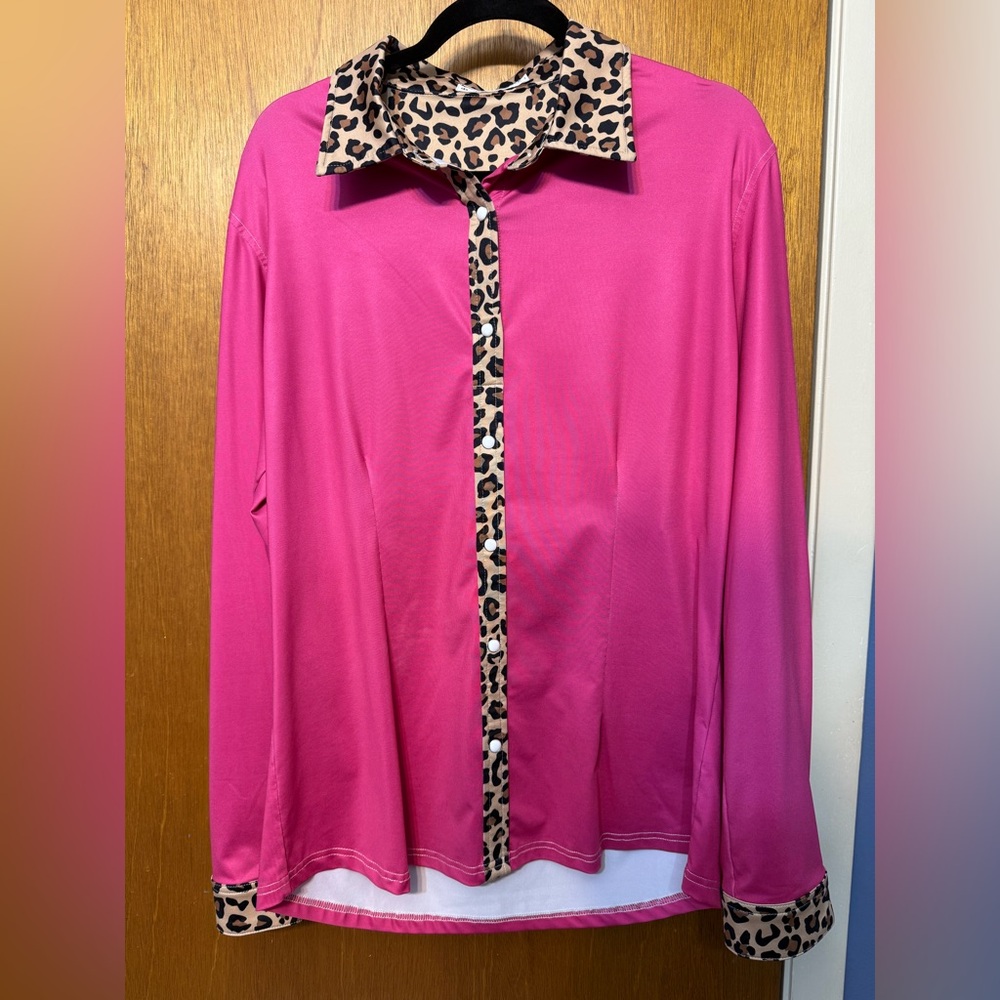 Ranch DressN Pink Long Sleeve Shirt with Leopard/Cheetah Trim